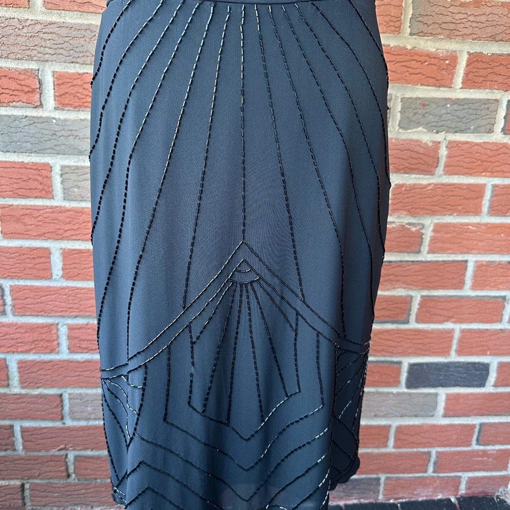 Company Nygard Collection Stretch Black Skirt w Bugle Beads Art Deco Design - 8